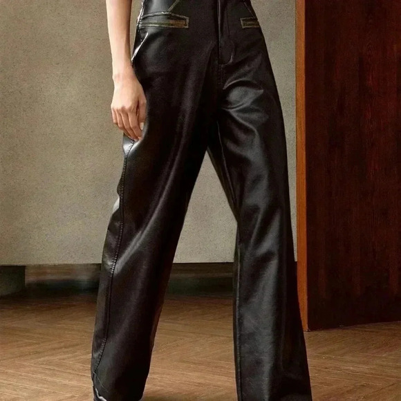 Black Elegant Women's Vintage Washed-Look Long Pants - Picture 7 of 7